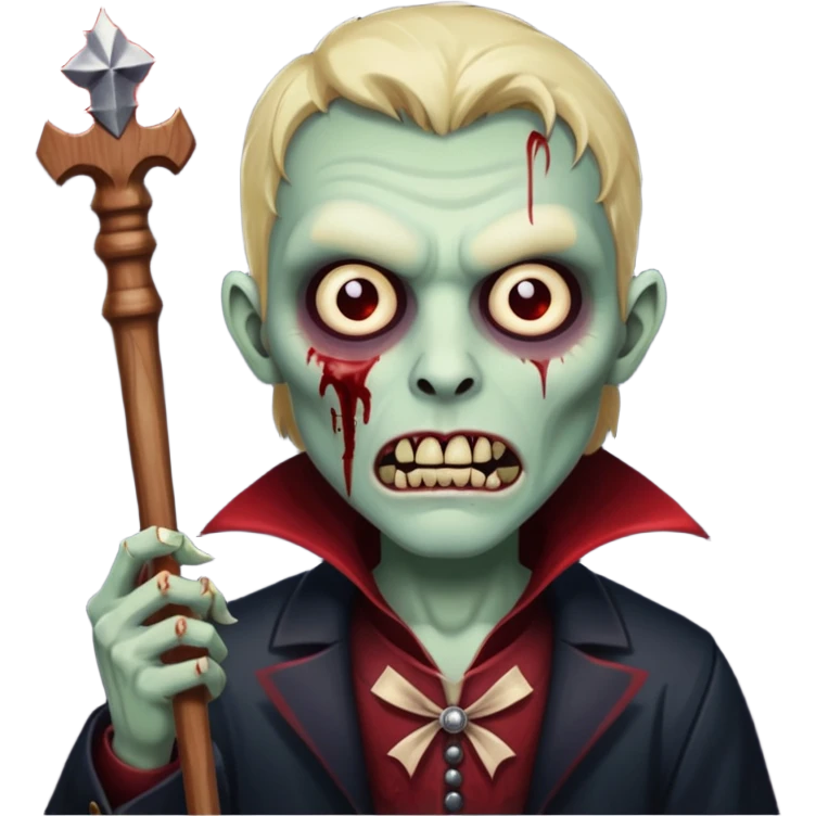 A zombie mixed with a vampire holding a wand emoji