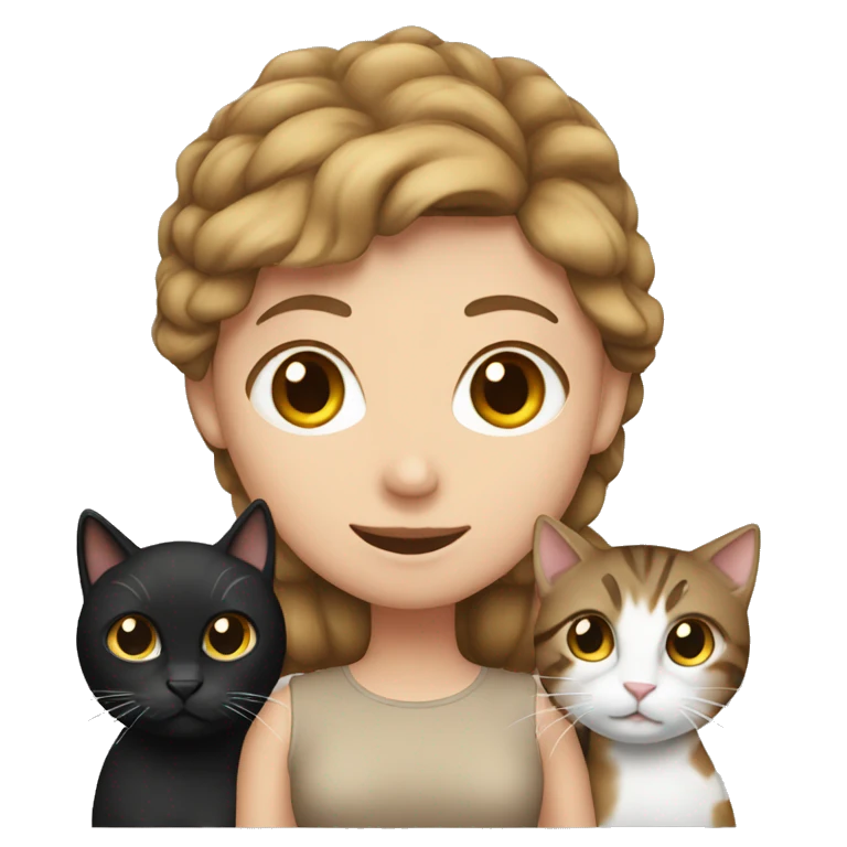 white girl with 2 cats  one brown and one black emoji