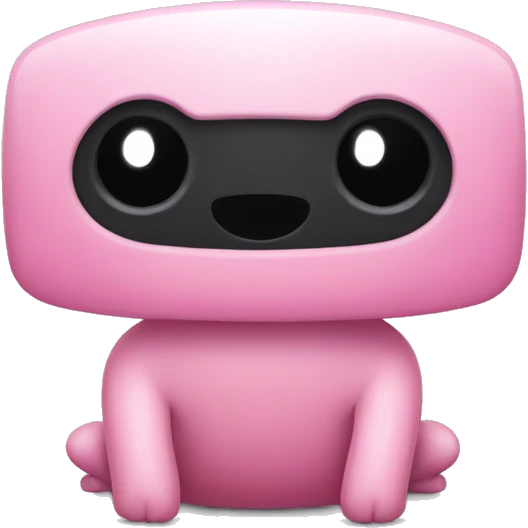 A small pink creature with a rectangular body, big black eyes, a small black smile, long thin arms and legs, and slightly red cheeks. emoji