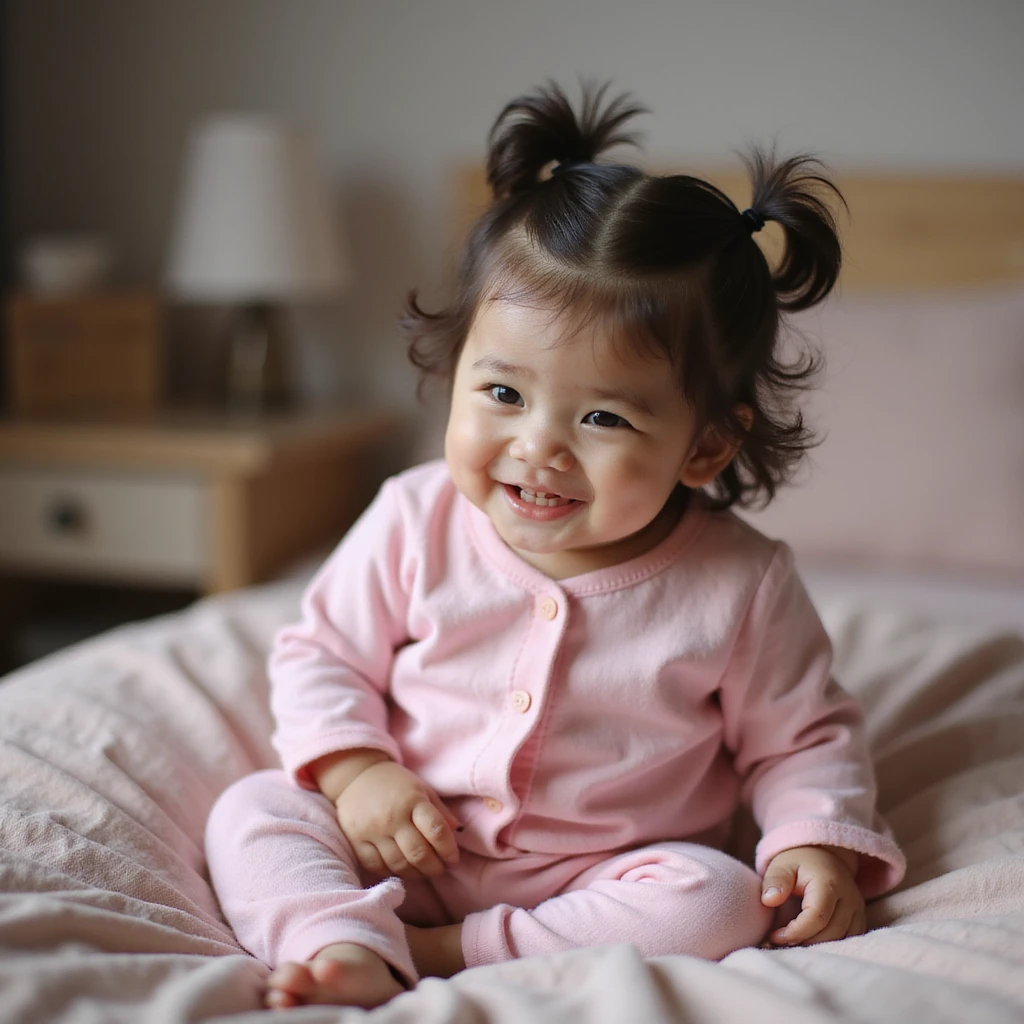 a child in pink pajamas, cozy and realistic emoji
