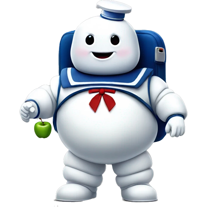 Stay puft marshmallow man ghostbusters friendly no collar holding an apple emoji