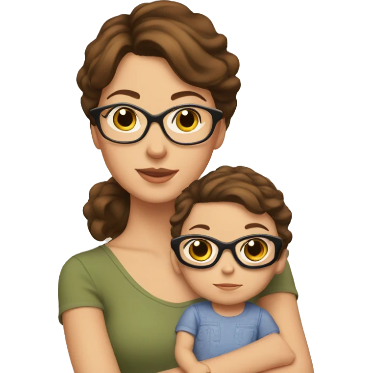 mom with short brown hair and glasses and brown haired baby girl emoji