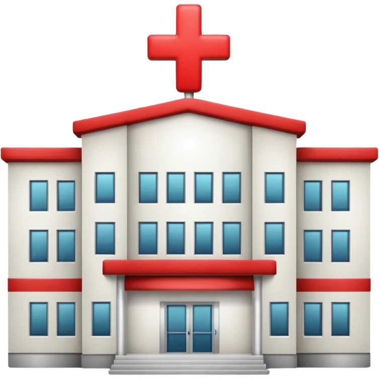 A hospital building with a large red +. In PNG format. emoji