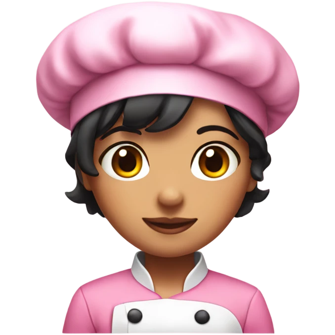 Girl chef with short black hair and pink outfit  emoji