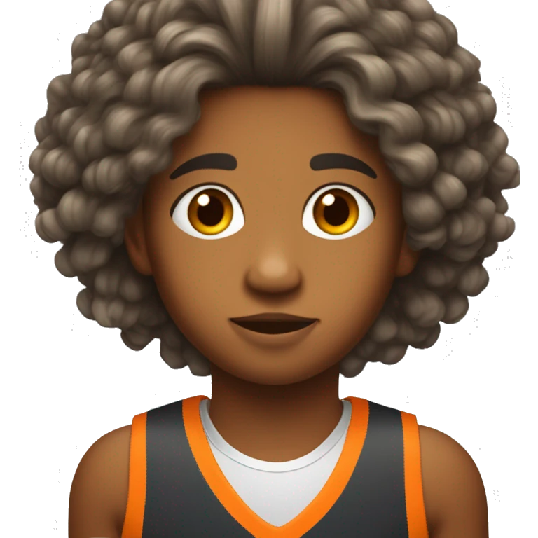 Un adolescent de 12ans métisse et les cheveux frisés avec un maillot de basket orange  emoji