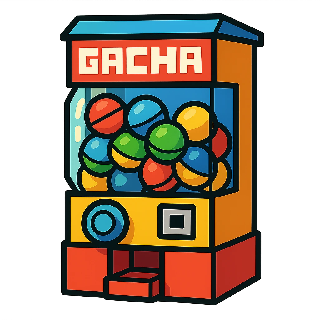 roblox gacha stylized toy vending machine filled with capsules appealing to kids emoji