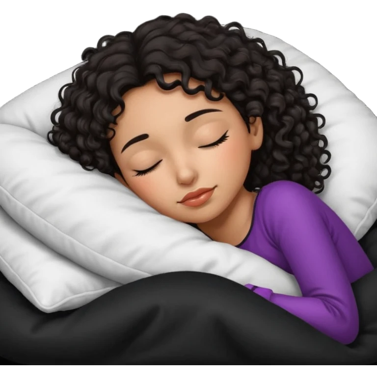 Sleeping Spanish girl on black pillow dark curly hair mixed skin emoji
