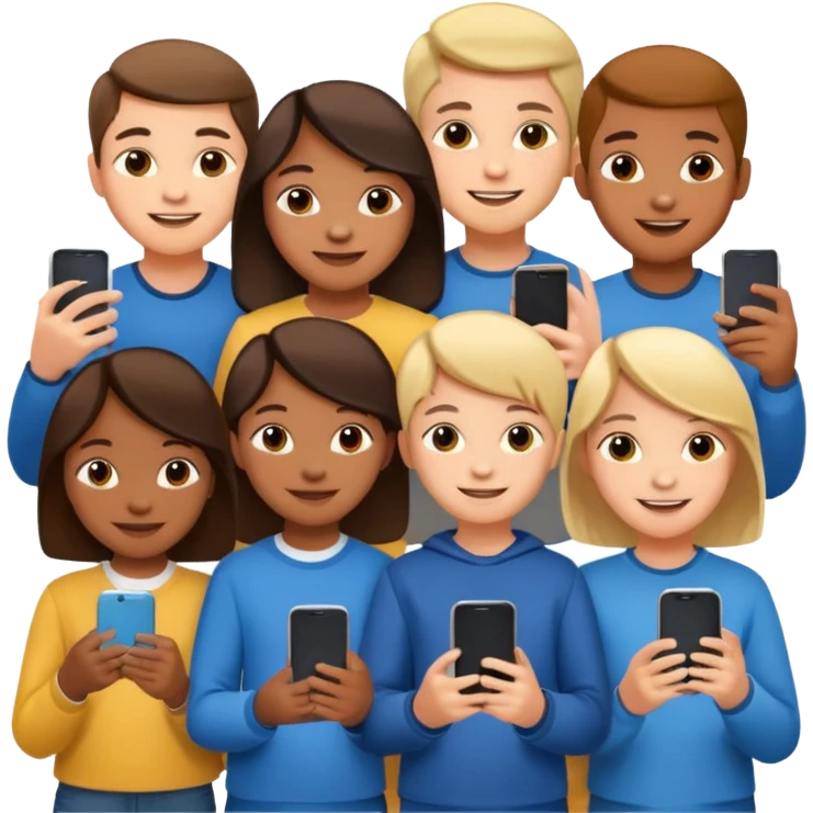 grupo de niños de 12 años con mobiles emoji