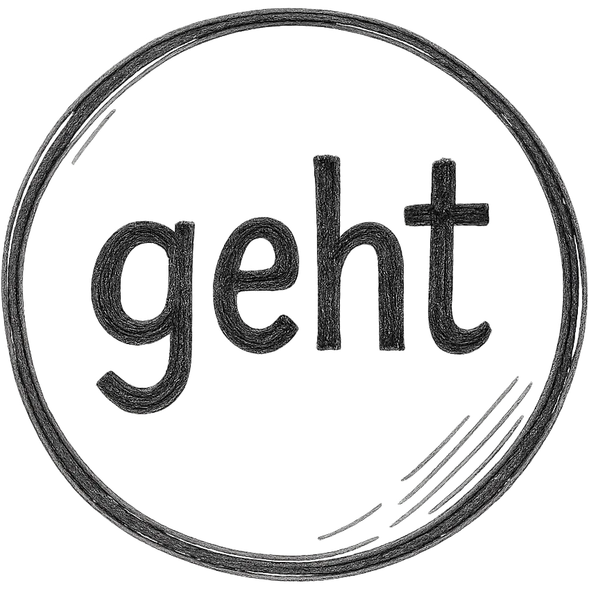 circle with the word 'geht' in the center, modern look, subtle shadows, black text on white background emoji