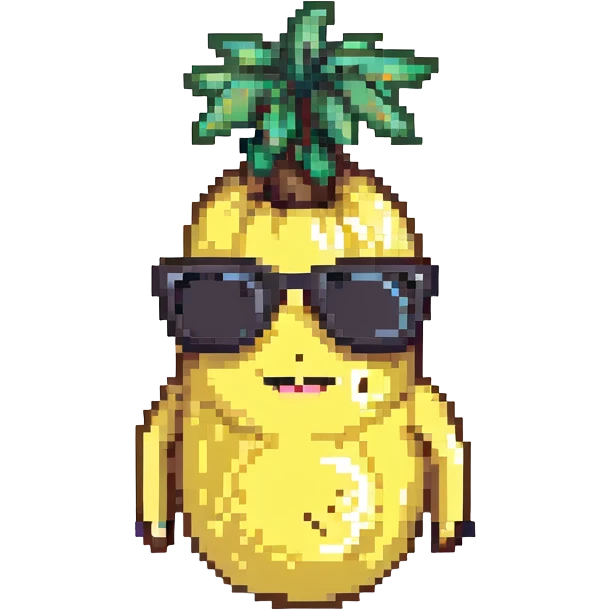 Add cool black sunglasses to the joyful banana, keep the pixel art style and no background. emoji