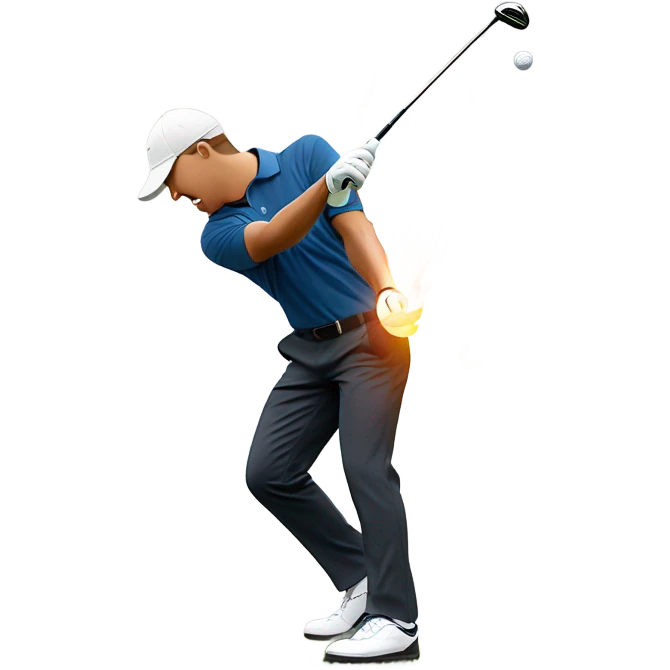 Guy hitting golf ball with flames trailing off ball emoji