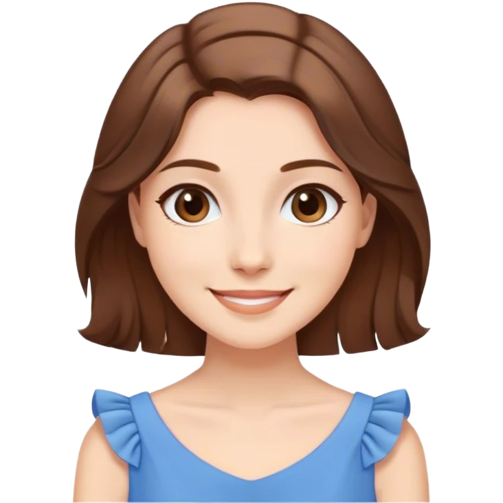 Cinematic Radiant Belle Portrait Emoji, rendered in a realistic, vector style with clean proportions. Show Belle with a warm, welcoming smile, delicate fair skin, and elegantly styled brown hair, wearing her timeless blue dress. The image radiates a soft, enchanting glow, high shine, and is enhanced by a soft glowing outline that accentuates her gentle charm. emoji