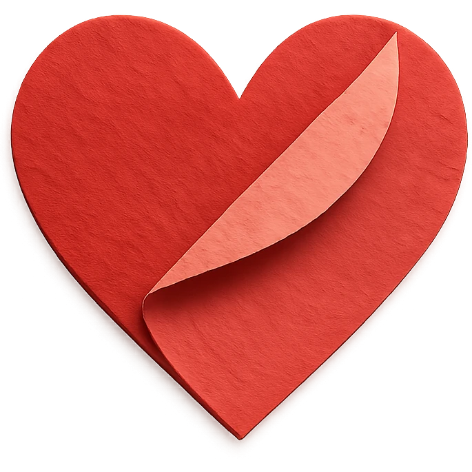 heart shape, paper craft style, with a folded paper effect emoji