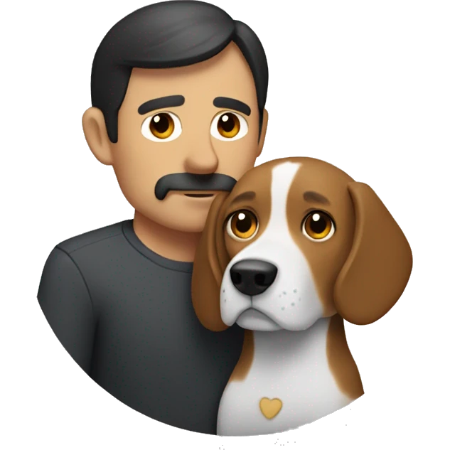 Beagle cuddles middle age man with dark hair  emoji