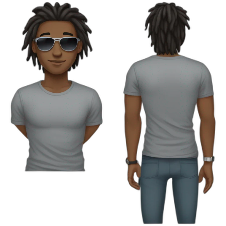 young black male with black mid length dreadlocks and brown eyes, wearing grey T-shirt, having pilot sunglasses, while having crossed arms and having silver rolex on whrist emoji