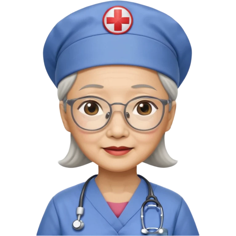 OLD ASIAN WOMAN WITH GLASSES, NURSE SCRUBS, CAP emoji