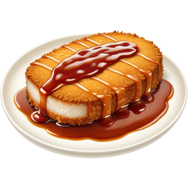 Tonkatsu Cinematic Realistic Tonkatsu Dish Emoji, depicted as a golden, crispy pork cutlet drizzled with tangy BBQ sauce, rendered with detailed textures and dynamic, appetizing lighting. emoji