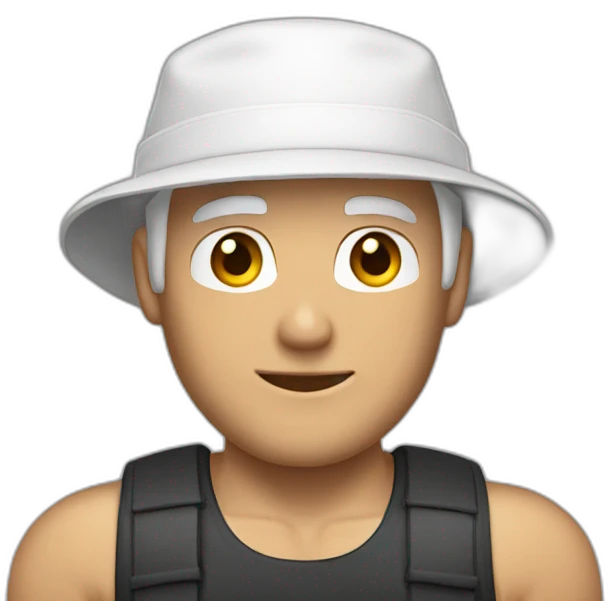 A white hair man wearing backwards hat and tank top and muscles emoji