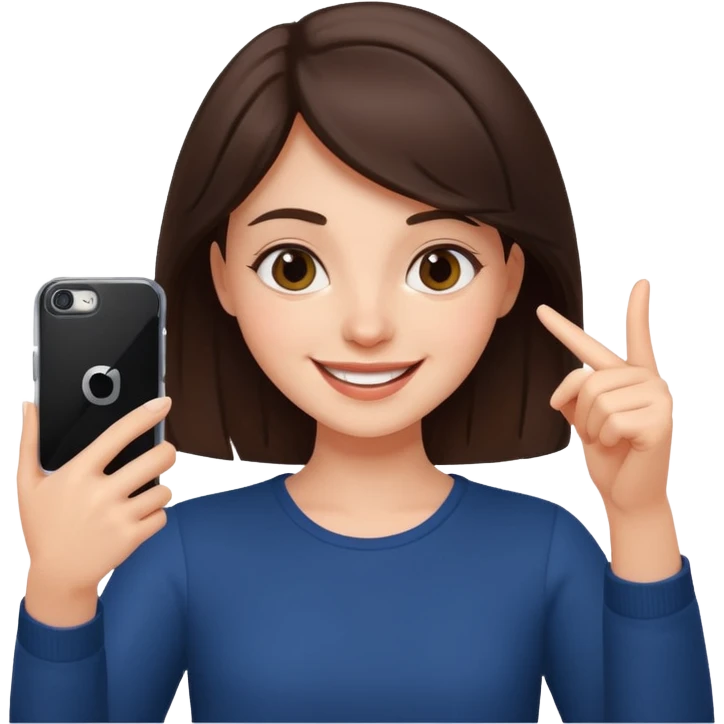 happy and energetic Brunette Girl taking selfie with her phone emoji