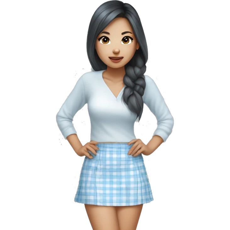 Pretty Mixed Asian girl in Baby blue and white plaid mini skirt emoji