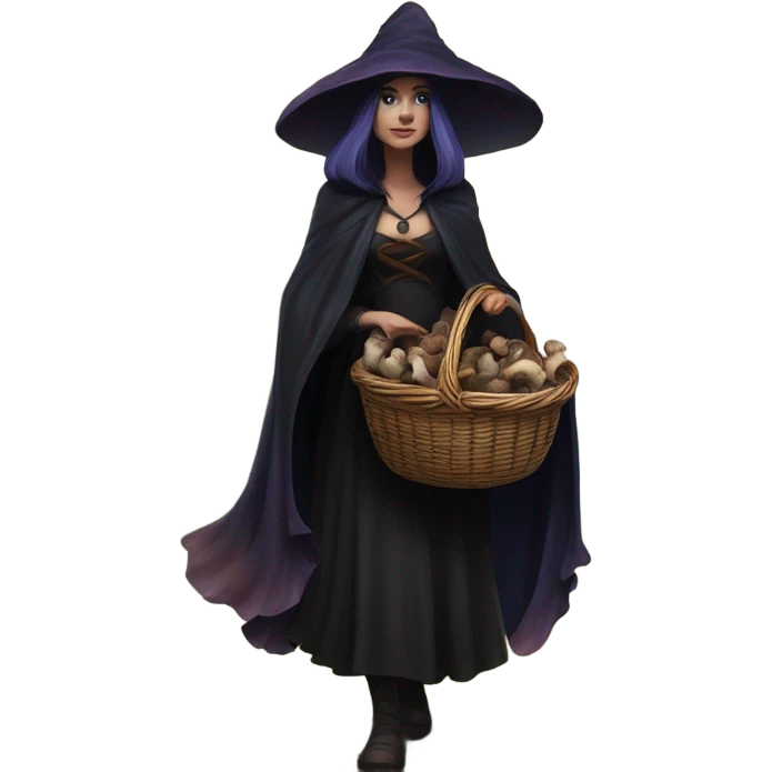 the morrigan walking in the woods with wisdom about mushrooms emoji