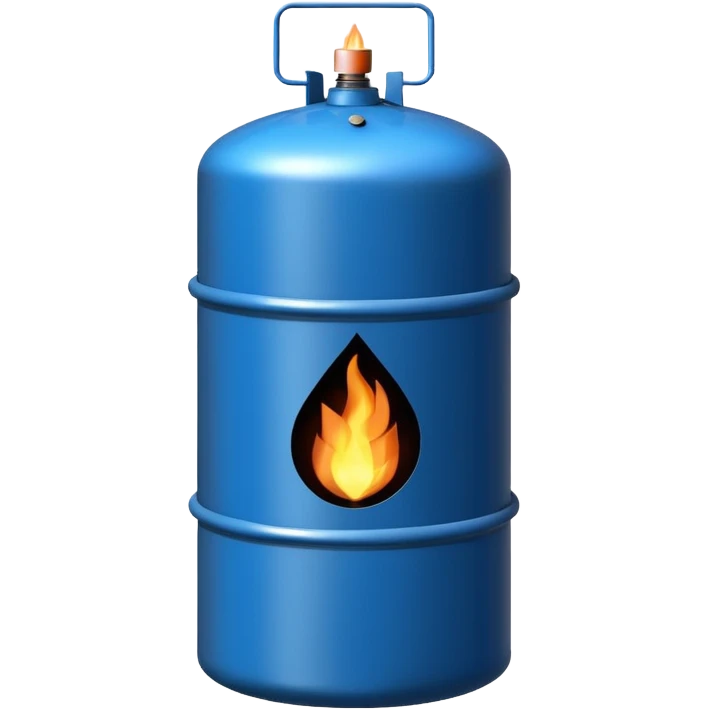 generate an ultra realistic black metal gas holder without rust and with a blue fire label emoji