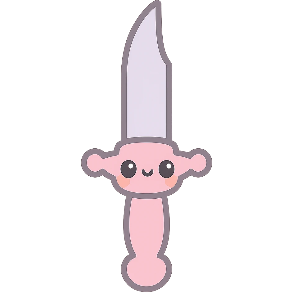 gothic knife with pink handle and silver accents, kawaii style emoji