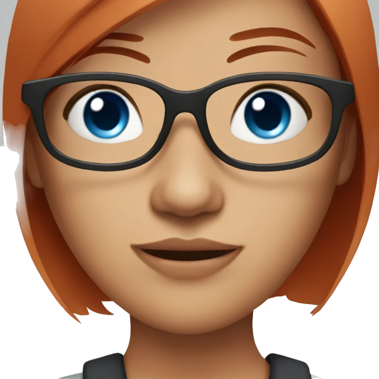 Girl with red straight hair, blue eyes, glasses and a nose ring  emoji