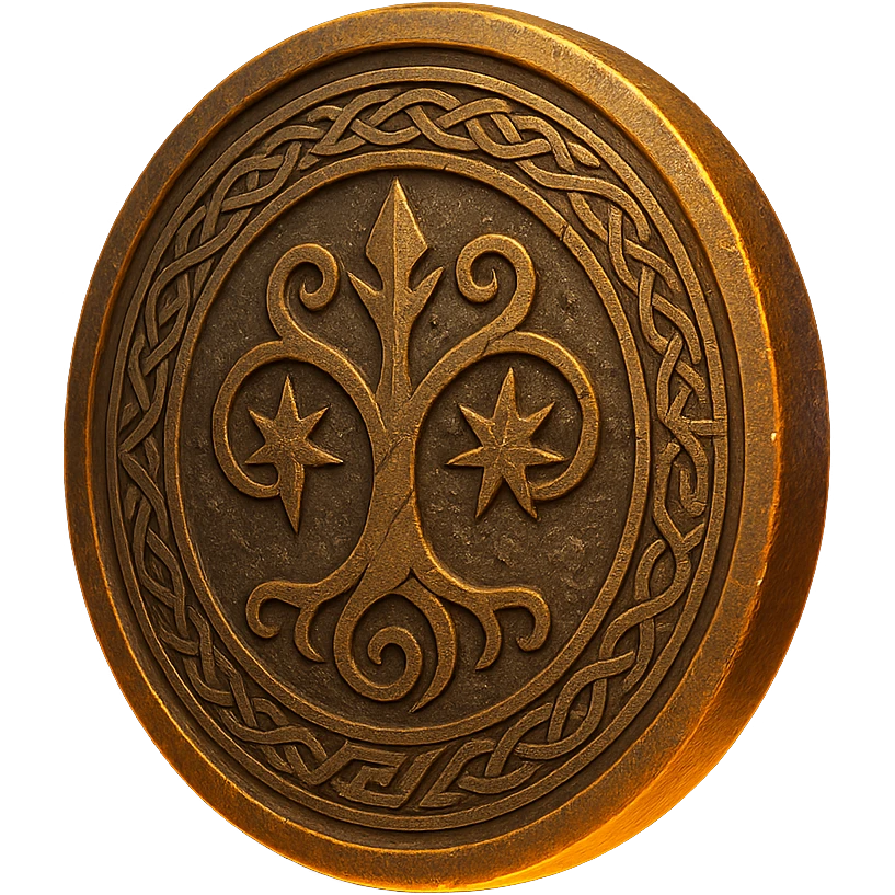 3D style fantasy coin, intricate design, glowing edges, floating, no text emoji