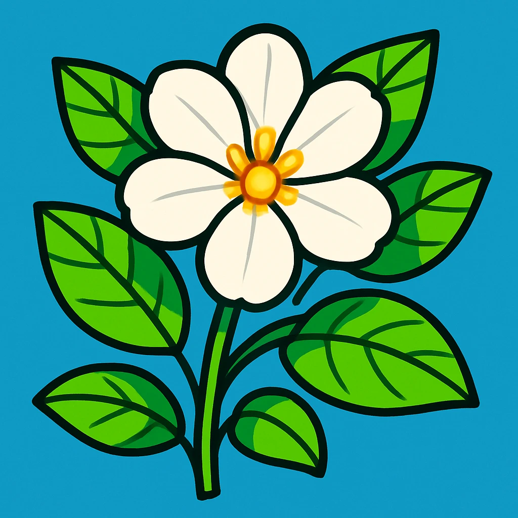 syrian jasmine flower, vibrant cartoon style, cheerful and bright emoji