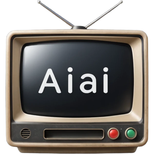 An old simple 2d TV box facing the camera that has simple text 'AI' on its screen. emoji