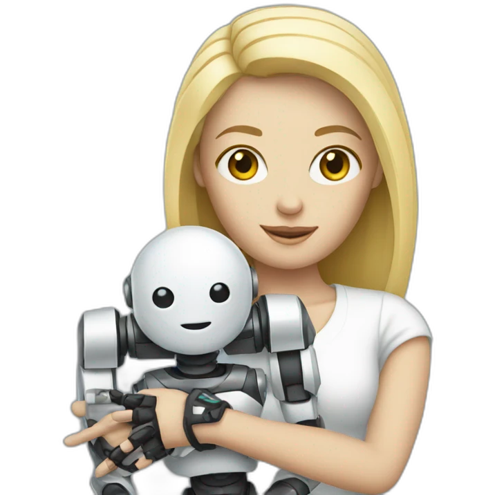 blonde white woman holding robot emoji