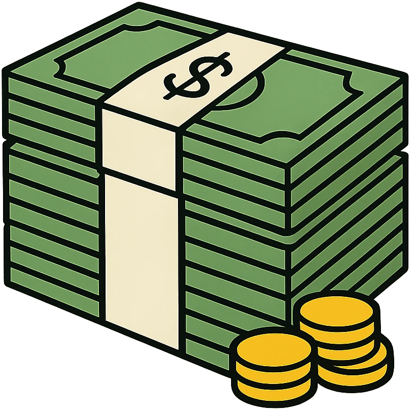 big stack of money, minimalistic, green gold and white color scheme, clean lines emoji