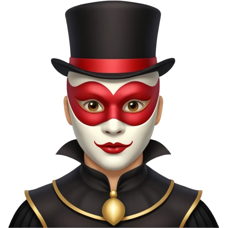 masked circus acrobat portrait, head and shoulders only, elegant carnival mask, dark outfit collar, dramatic expression, 3D cartoon, mobile game icon style, clean background, no text, no watermark
 
 emoji