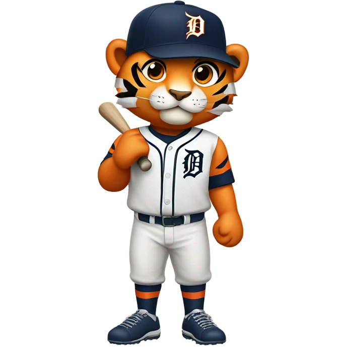 A strong tiger dressed as a Detroit tigers baseball player emoji