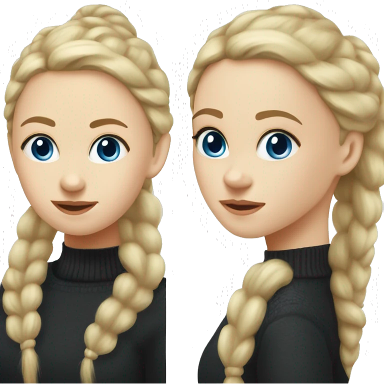 Russian girl with white skin with blonde hair with blue eyes in a black sweater with a ponytail on her head emoji