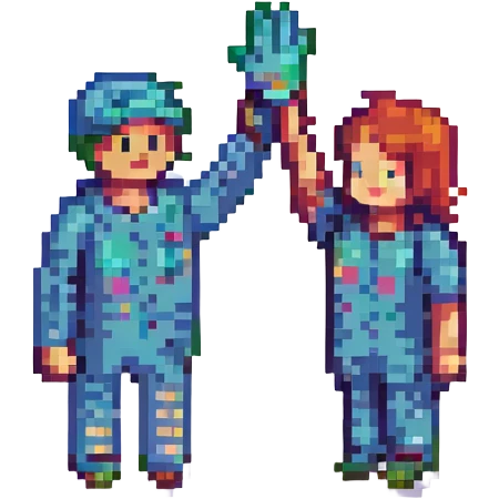 pixel art of two people high-fiving, teamwork and collaboration emoji