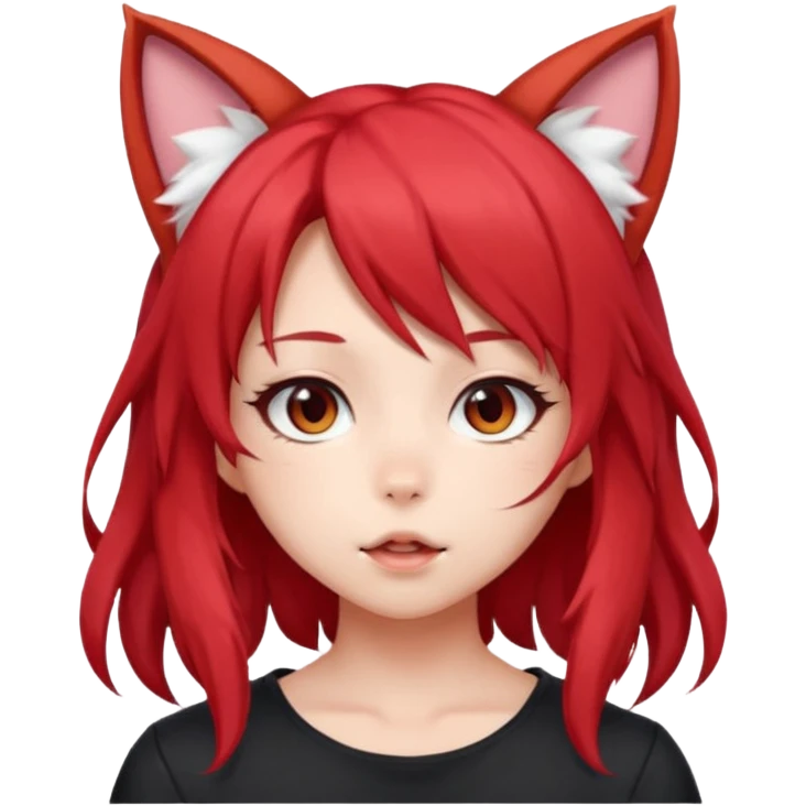cute anime girl with cat ears, red blowing hair emoji