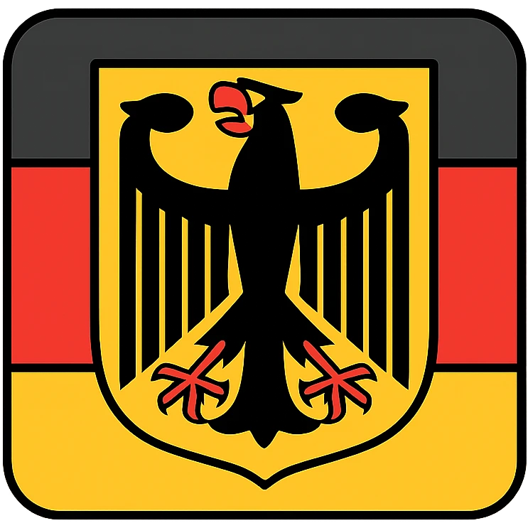 classic Bundesadler emblem in front of German flag, bold colors, no text emoji