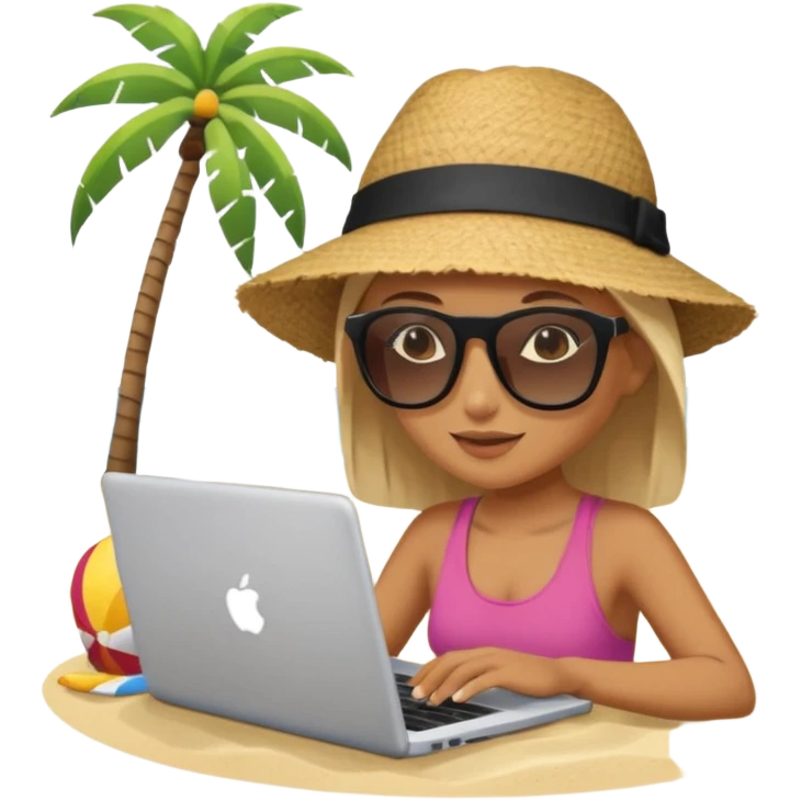 person am laptop und im hintergrund einen strand emoji