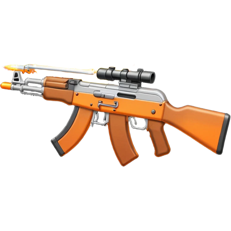 pixel art AK-47 assault rifle, no background, and make it small just like an emoji size and also make it look like its shooting and spiting fire emoji