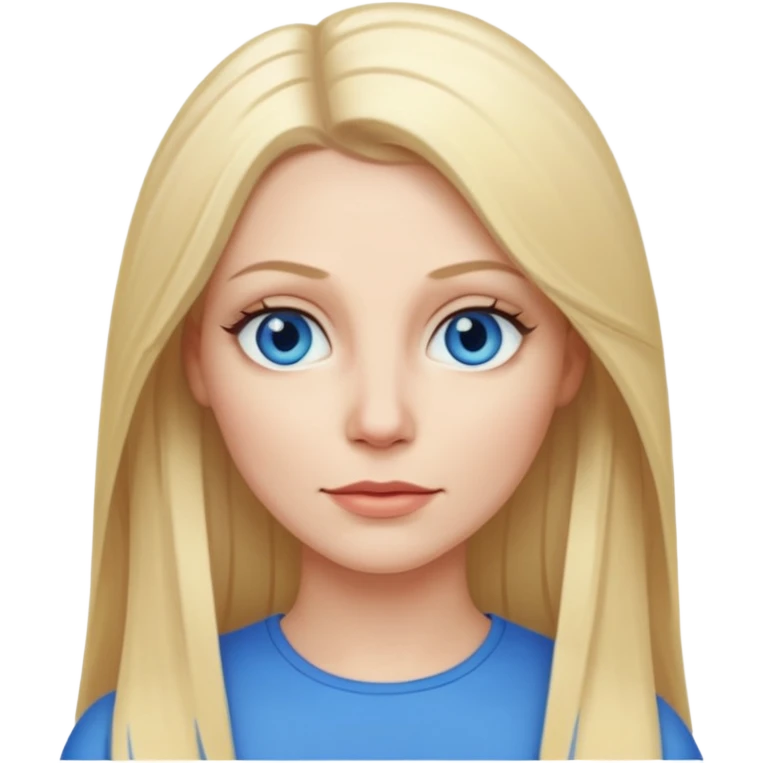 35 yr old white woman, pale skin, long straight blond hair parted in center, blue eyes emoji