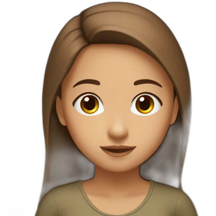 A young girl of Algerian origin with a round head, long brown hair and a small chin. emoji