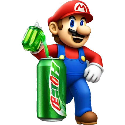 Mario holding a mtn dew emoji