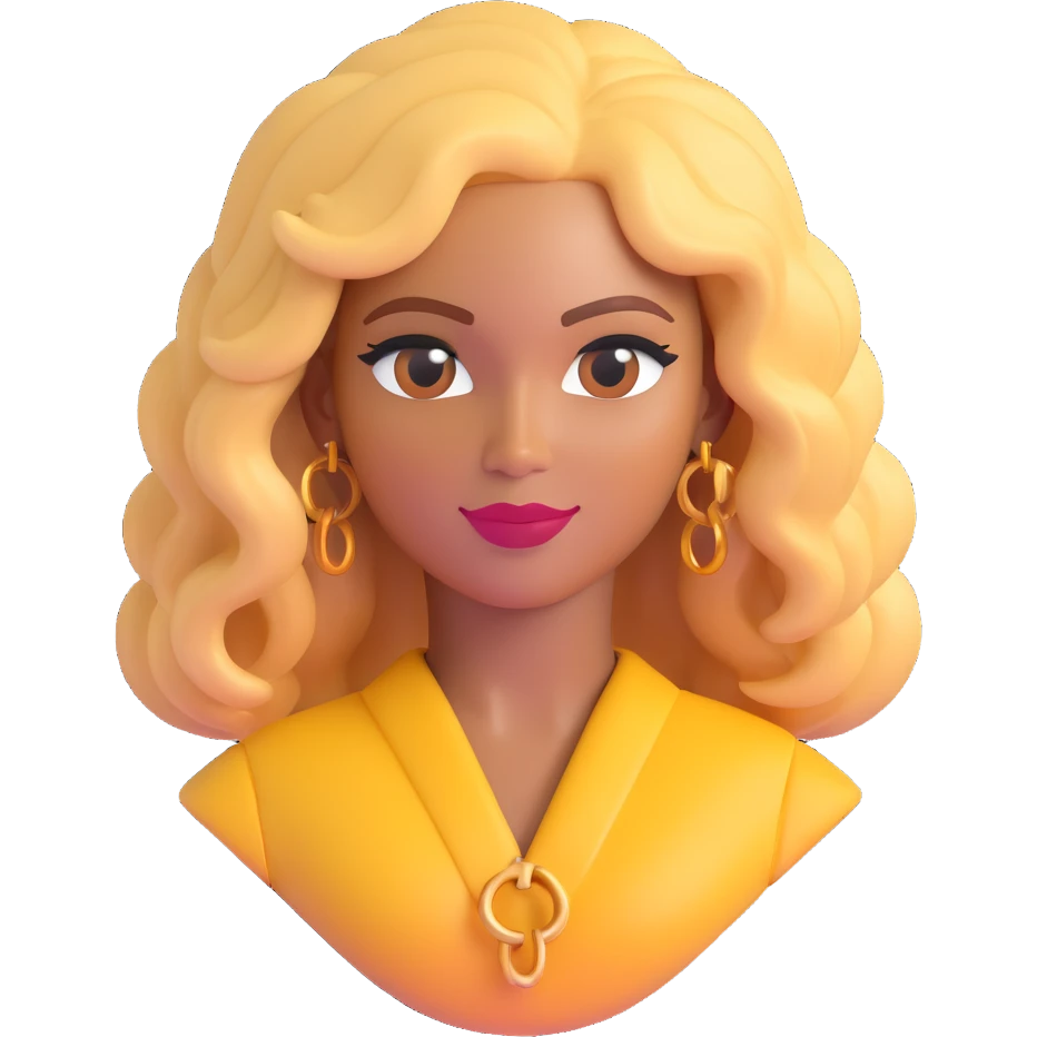 Beyoncé as a stylized emoji, glamorous and confident, with iconic hair and stage presence emoji