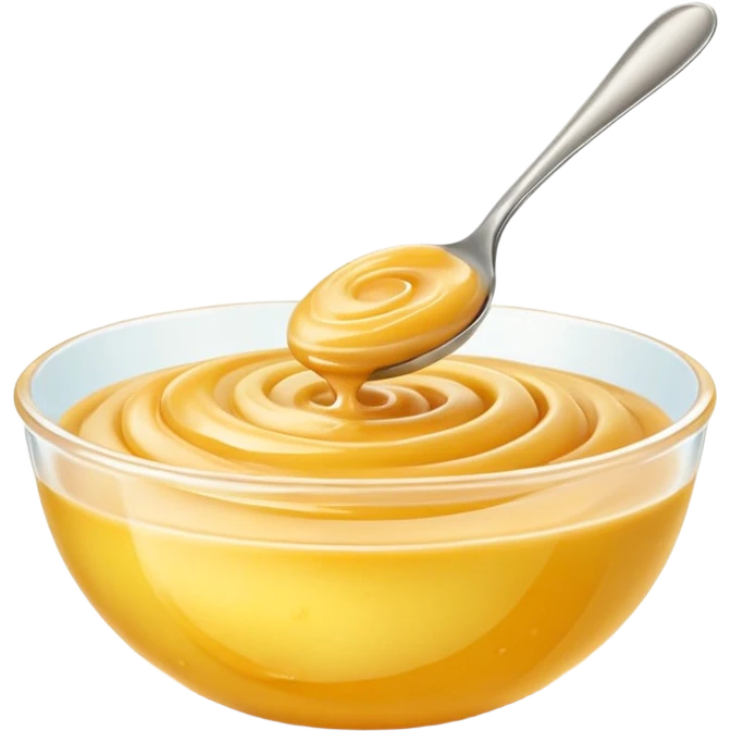 small glossy swirl or spoonful of golden fruit purée with smooth thick texture, slightly translucent surface, subtle ripple suggesting softness and freshness, color ranges from light yellow to soft peach, no bowl or garnish, apple emoji style, soft lighting, subtle shadows, emoji scale emoji