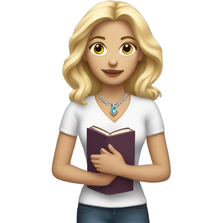 blonde girl with jewelry book emoji