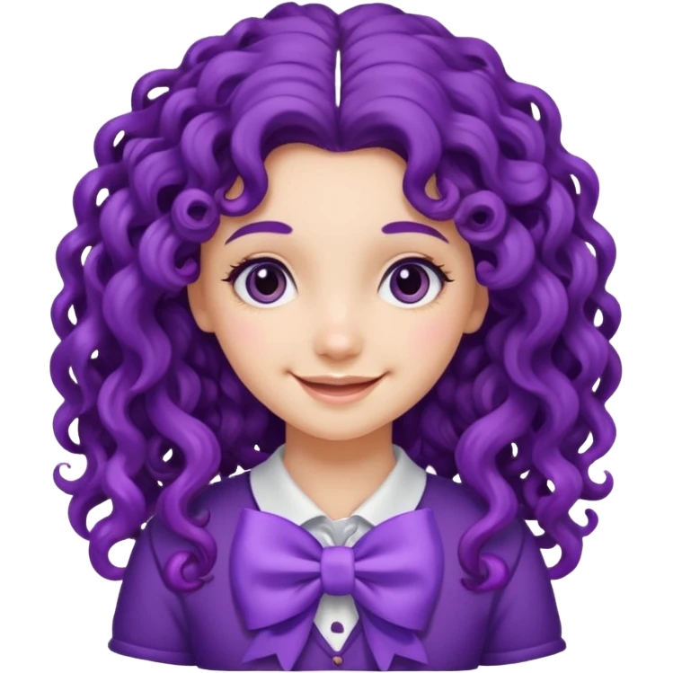 purple long curly haired girl with bow emoji