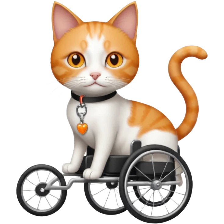 full body small short hair ginger and white cat with orange eyes walking in a wheelchair for cats emoji
