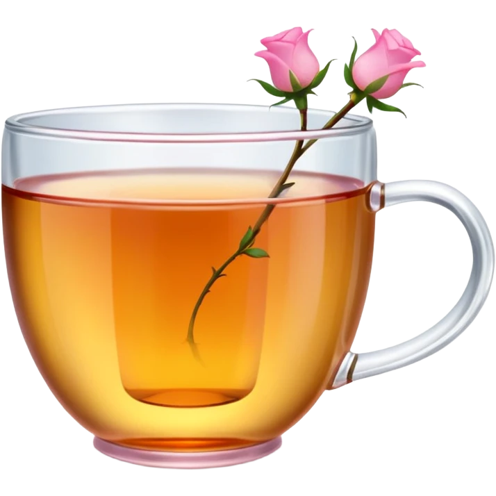 Glass cup of tea with tiny pink small rosebuds emoji